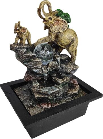 Decorative Elephant Cascade Tabletop Fountain with LED Globe, 3-Tier Design, A Quiet and Soothing Indoor Desktop Fountain in Saudi Arabia