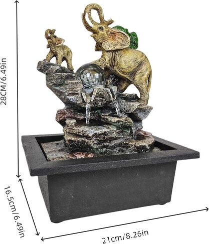 Decorative Elephant Cascade Tabletop Fountain with LED Globe, 3-Tier Design, A Quiet and Soothing Indoor Desktop Fountain in Saudi Arabia