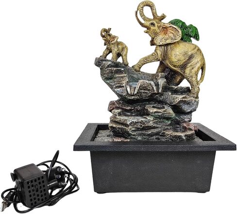Decorative Elephant Cascade Tabletop Fountain with LED Globe, 3-Tier Design, A Quiet and Soothing Indoor Desktop Fountain in Saudi Arabia