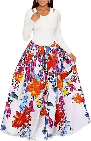 Floral Maxi Dresses for Women Fall Winter Long Sleeve Casual Cutout A Line Long Dress in Kuwait