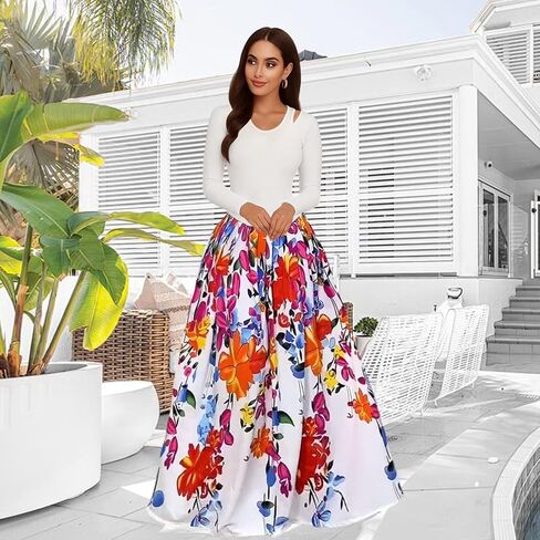 Floral Maxi Dresses for Women Fall Winter Long Sleeve Casual Cutout A Line Long Dress in Kuwait