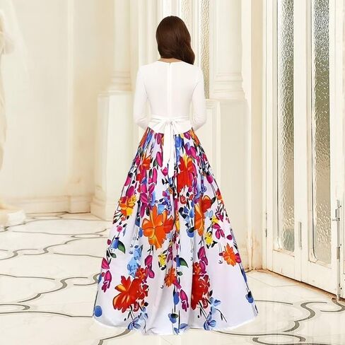 Floral Maxi Dresses for Women Fall Winter Long Sleeve Casual Cutout A Line Long Dress in Kuwait