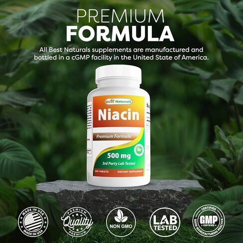 Best Naturals Niacin 500mg 250 Tablets with Flushing - Also Called Vitamin B3 (250 Count (Pack of 2)) in Saudi Arabia