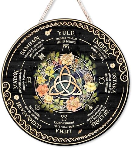 RIVEENY Wheel Of The Year Wall Hanging，12" Wheel of The Year Wood Sign, Sabbats Pagan Witch Sign, Wiccan Holidays, Wicca Calendar, Yule Altar, Celestial Sign,Vintage Christmas Sign (1A-027) in Saudi Arabia