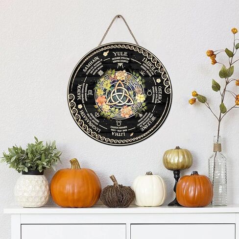 RIVEENY Wheel Of The Year Wall Hanging，12" Wheel of The Year Wood Sign, Sabbats Pagan Witch Sign, Wiccan Holidays, Wicca Calendar, Yule Altar, Celestial Sign,Vintage Christmas Sign (1A-027) in Saudi Arabia
