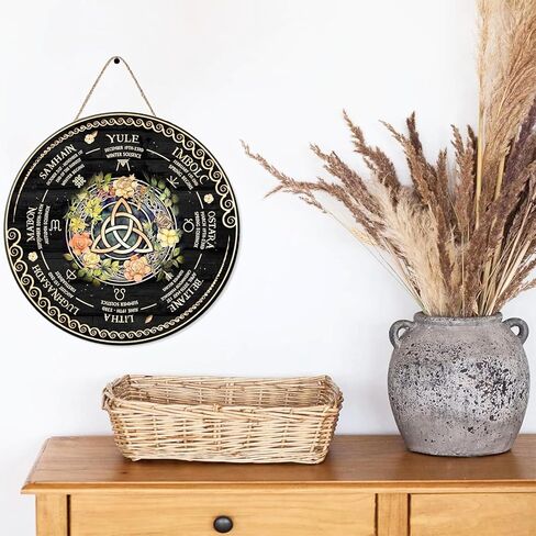 RIVEENY Wheel Of The Year Wall Hanging，12" Wheel of The Year Wood Sign, Sabbats Pagan Witch Sign, Wiccan Holidays, Wicca Calendar, Yule Altar, Celestial Sign,Vintage Christmas Sign (1A-027) in Saudi Arabia