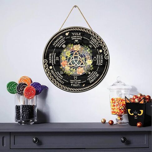 RIVEENY Wheel Of The Year Wall Hanging，12" Wheel of The Year Wood Sign, Sabbats Pagan Witch Sign, Wiccan Holidays, Wicca Calendar, Yule Altar, Celestial Sign,Vintage Christmas Sign (1A-027) in Saudi Arabia