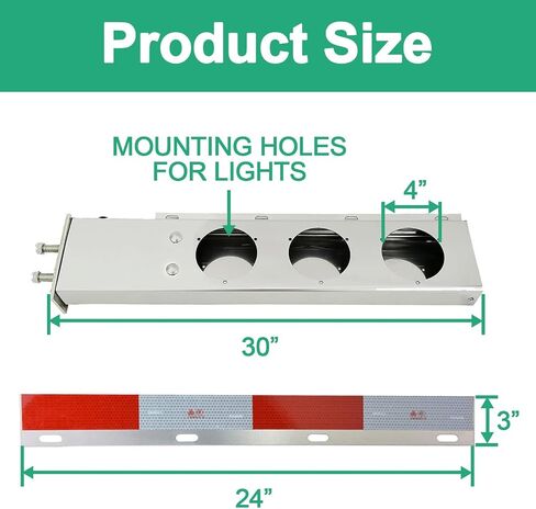 Stainless Steel Mud Flap Hanger with 4" Light Cutouts Aluminum Reflectors,Spring Loaded,30" Length,2 1/2" Bolt Spacing Bracket Mudflap Holder, W/ Screws Nuts for Mudflap,Semi Truck (Round) in Kuwait