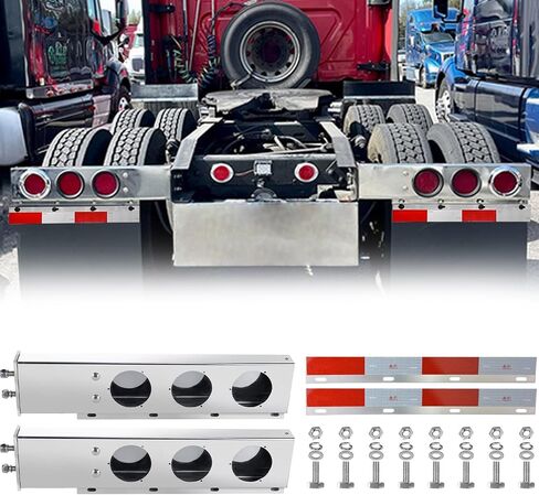 Stainless Steel Mud Flap Hanger with 4" Light Cutouts Aluminum Reflectors,Spring Loaded,30" Length,2 1/2" Bolt Spacing Bracket Mudflap Holder, W/ Screws Nuts for Mudflap,Semi Truck (Round) in Kuwait