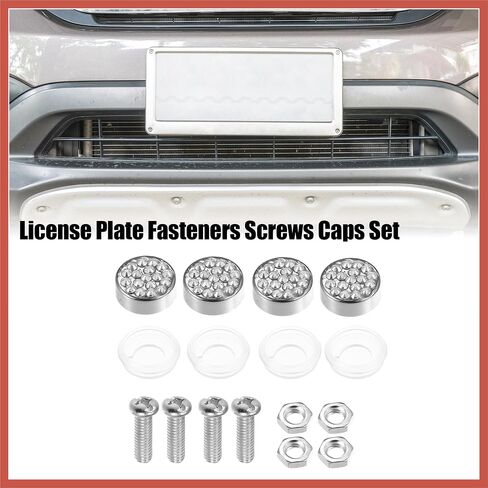 ACROPIX 1 Set Bling Car License Plate Fasteners Screws Caps Covers White Universal Rhinestone License Plate Bolt Cap Plastic Washer Car Parts in Saudi Arabia