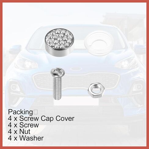ACROPIX 1 Set Bling Car License Plate Fasteners Screws Caps Covers White Universal Rhinestone License Plate Bolt Cap Plastic Washer Car Parts in Saudi Arabia