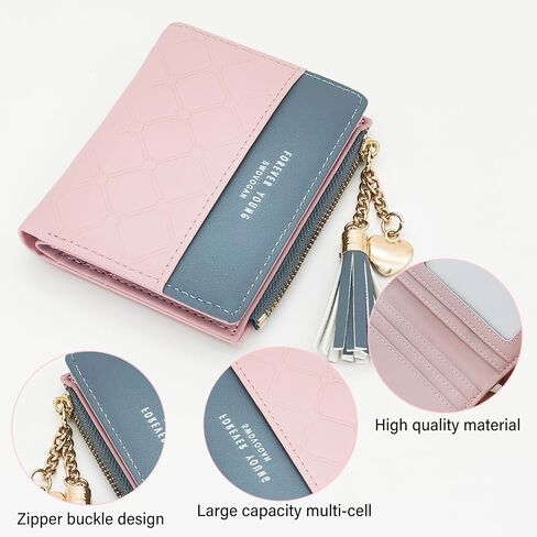 محفظة جلدية للنساء حامل بطاقة Bifold مع محفظة صغيرة مع محفظة Coin Coin Coin Pocket Multicard محفظة عملة (Pink) in Saudi Arabia