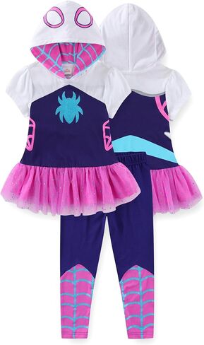 Marvel Spider-Gwen Ghost Spider Girls Cosplay Hooded Shirt with Tulle and Legging Pants Set for Toddler and Big Kids in Saudi Arabia