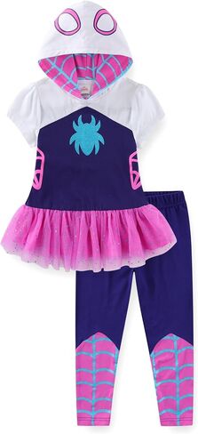 Marvel Spider-Gwen Ghost Spider Girls Cosplay Hooded Shirt with Tulle and Legging Pants Set for Toddler and Big Kids in Saudi Arabia