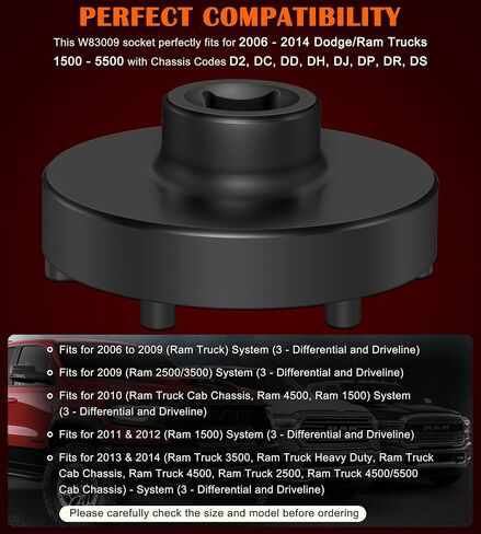 Bonbo W83009 Heavy Duty 6 Lug Axle Nut Socket Fits for 2006-2014 Dodge Ram Trucks 1500-5500 with Chassis Codes D2, DC, DD, DH, DJ, DP, DR, DS, Similar to 8954A 8954 5045 in Saudi Arabia