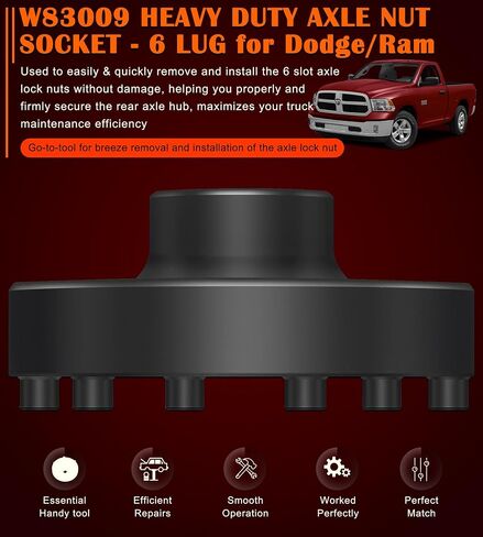 Bonbo W83009 Heavy Duty 6 Lug Axle Nut Socket Fits for 2006-2014 Dodge Ram Trucks 1500-5500 with Chassis Codes D2, DC, DD, DH, DJ, DP, DR, DS, Similar to 8954A 8954 5045 in Saudi Arabia
