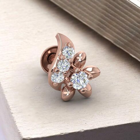 FINEROCK 0.09 Carat Natural Diamond Nose Pin Screw Back Nose Stud 14K/18K Gold Body Piercing Jewelry Gift for Women in Saudi Arabia