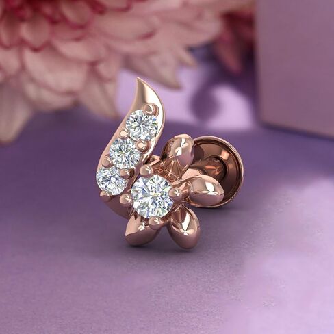 FINEROCK 0.09 Carat Natural Diamond Nose Pin Screw Back Nose Stud 14K/18K Gold Body Piercing Jewelry Gift for Women in Saudi Arabia