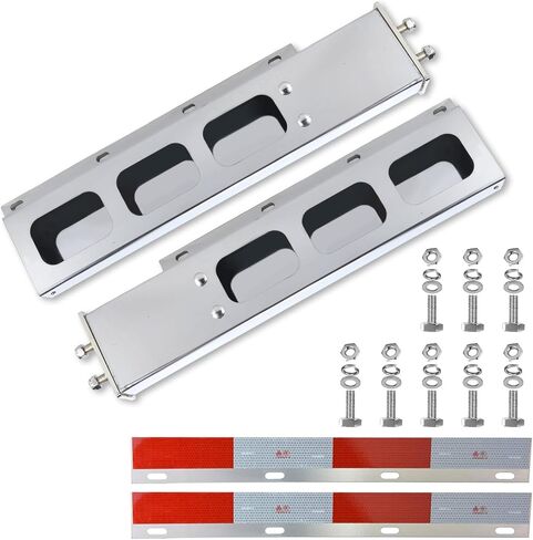Stainless Steel Mud Flap Hanger with 4" Light Cutouts Aluminum Reflectors,Spring Loaded,30" Length,2 1/2" Bolt Spacing Bracket Mudflap Holder, W/ Screws Nuts for Mudflap,Semi Truck (Round) in Kuwait