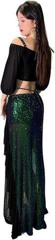 Women Belly Dance Long Dress Belly Dance Costume for Women Short Sleeves Top+Split Long Skirt 2pcs Dancing Practice Clothes in Saudi Arabia