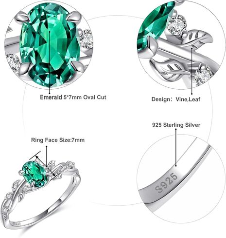 خواتم الخطوبة للنساء 925 الجنيه الفضية الفضية المقطعة البيضاوي المطحون/أسود كوارتز/زفاف الزمر الزمردي وعد بوعد 5-9 in Kuwait