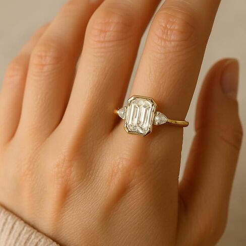 2 CT Emerald Cut Moissanite Engagement Ring 10K Gold Ring Bezel Set Wedding Rings Three Stone Emerald Cut Jewelry Moissanite Bezel Set Gifts in Saudi Arabia