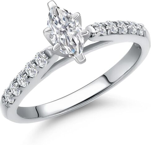 GEM Stone King 10K White Gold Lab نمت خاتم الخطوبة للماس للنساء | 0.53 CTTW | Marquise Cut Diamond Gold Ring | دفاع اللون | VVS-VS Clarity | متوفر بحجم 5،6،7،8،9 in Saudi Arabia