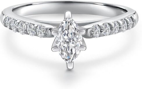 GEM Stone King 10K White Gold Lab نمت خاتم الخطوبة للماس للنساء | 0.53 CTTW | Marquise Cut Diamond Gold Ring | دفاع اللون | VVS-VS Clarity | متوفر بحجم 5،6،7،8،9 in Saudi Arabia