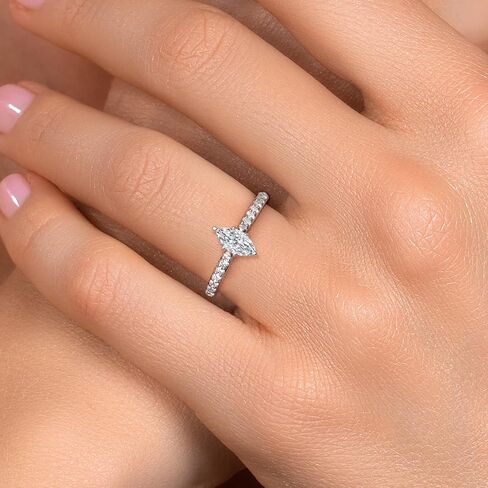 GEM Stone King 10K White Gold Lab نمت خاتم الخطوبة للماس للنساء | 0.53 CTTW | Marquise Cut Diamond Gold Ring | دفاع اللون | VVS-VS Clarity | متوفر بحجم 5،6،7،8،9 in Saudi Arabia