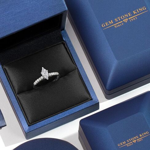 GEM Stone King 10K White Gold Lab نمت خاتم الخطوبة للماس للنساء | 0.53 CTTW | Marquise Cut Diamond Gold Ring | دفاع اللون | VVS-VS Clarity | متوفر بحجم 5،6،7،8،9 in Saudi Arabia