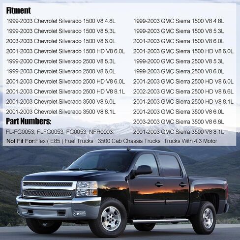 طقم FL-FG0053 خطوط الوقود متوافقة مع Chevy Silverado 1500 2500 GMC Sierra 1500 1999-2003 4.8L 5.3L 6L 8.1L شاحنات بيك آب استبدال FL-FG0053 FG0053 NFR0003 NYLON FUEL LINERS KIT KIT in Kuwait