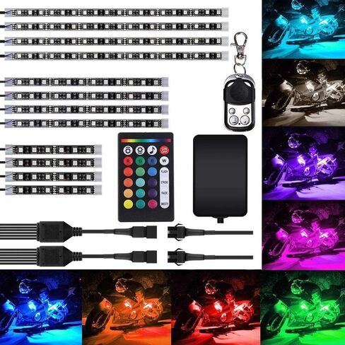 12Pcs Motorcycle LED Light Kit RGB Motorcyle Strips Lighting Waterproof Accent Glow Ground Effect Lights with Wireless Dual Remote for Harley Davidson Honda Kawasaki Suzuki, 1 Year Warranty in Saudi Arabia