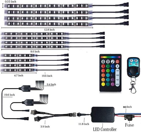12Pcs Motorcycle LED Light Kit RGB Motorcyle Strips Lighting Waterproof Accent Glow Ground Effect Lights with Wireless Dual Remote for Harley Davidson Honda Kawasaki Suzuki, 1 Year Warranty in Saudi Arabia