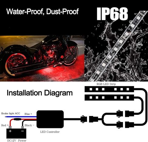 12Pcs Motorcycle LED Light Kit RGB Motorcyle Strips Lighting Waterproof Accent Glow Ground Effect Lights with Wireless Dual Remote for Harley Davidson Honda Kawasaki Suzuki, 1 Year Warranty in Saudi Arabia