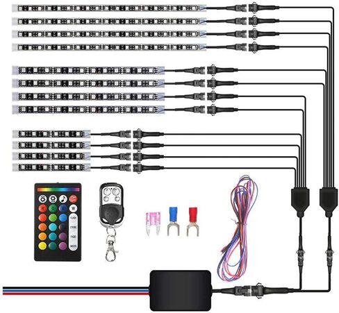12Pcs Motorcycle LED Light Kit RGB Motorcyle Strips Lighting Waterproof Accent Glow Ground Effect Lights with Wireless Dual Remote for Harley Davidson Honda Kawasaki Suzuki, 1 Year Warranty in Saudi Arabia