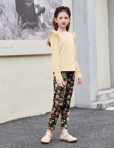 Arshiner Girls Clothes 3 قطع قميص كشكش طويل الأكمام القوس أعلى وزملاؤ الأزهار لمدة 2-10 سنوات in Saudi Arabia