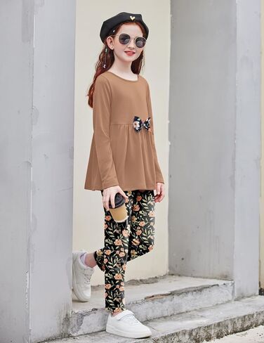 Arshiner Girls Clothes 3 قطع قميص كشكش طويل الأكمام القوس أعلى وزملاؤ الأزهار لمدة 2-10 سنوات in Saudi Arabia