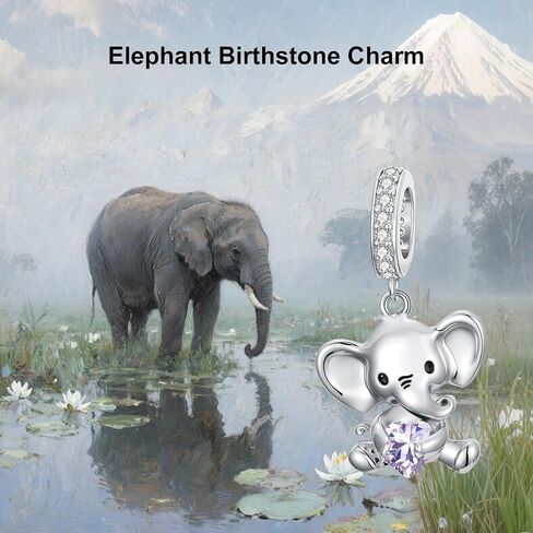 PROESS 925 sterling Silver Elephant Charm 12 شهرًا Birthstone Bead Bead for Elephant Bracelets Jewerly Maint in Saudi Arabia