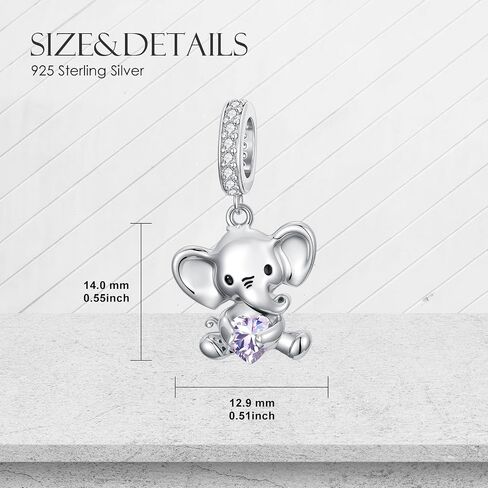 PROESS 925 sterling Silver Elephant Charm 12 شهرًا Birthstone Bead Bead for Elephant Bracelets Jewerly Maint in Saudi Arabia