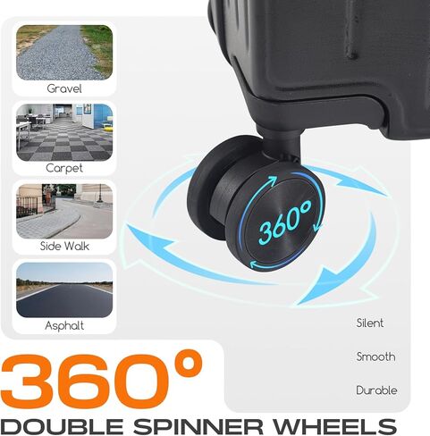 احمل على حقائب 20 بوصة على نطاق واسع حقيبة خفيفة الوزن مع قفل TSA ، عجلات دوار مزدوجة ، منفذ USB ، حامل الكأس ، الخطاف الجانبي (أسود ، مجموعات 3 قطع) in Kuwait