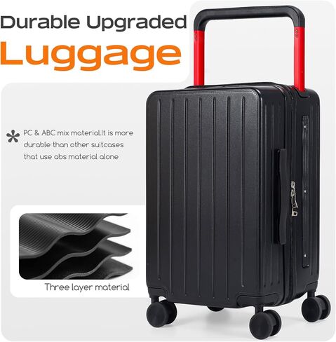 احمل على حقائب 20 بوصة على نطاق واسع حقيبة خفيفة الوزن مع قفل TSA ، عجلات دوار مزدوجة ، منفذ USB ، حامل الكأس ، الخطاف الجانبي (أسود ، مجموعات 3 قطع) in Kuwait