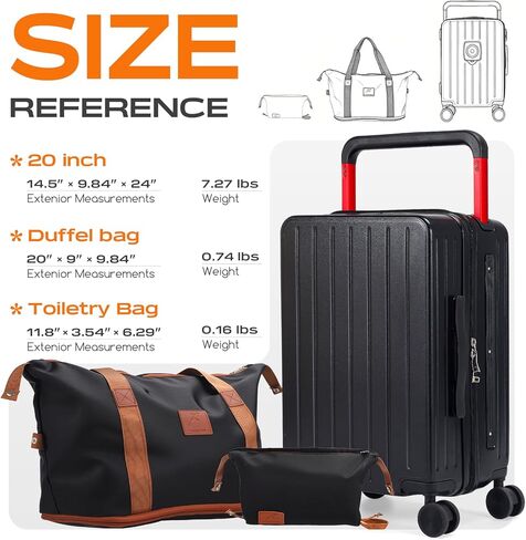 احمل على حقائب 20 بوصة على نطاق واسع حقيبة خفيفة الوزن مع قفل TSA ، عجلات دوار مزدوجة ، منفذ USB ، حامل الكأس ، الخطاف الجانبي (أسود ، مجموعات 3 قطع) in Kuwait