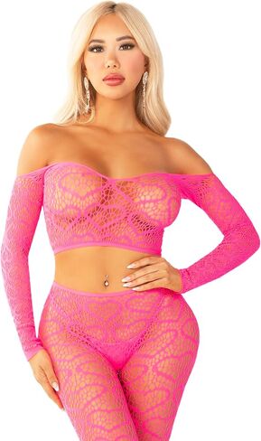 Leg Avenue womens Heart Net Off the Shoulder Crop Top and Footless Tights in Saudi Arabia