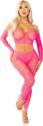 Leg Avenue womens Heart Net Off the Shoulder Crop Top and Footless Tights in Saudi Arabia