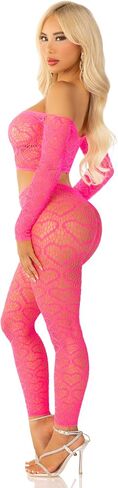 Leg Avenue womens Heart Net Off the Shoulder Crop Top and Footless Tights in Saudi Arabia