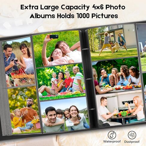 1000 جيب ألبوم صورة 4x6 جلدية ، وسعة كبيرة إضافية تحمل 1000 صورة أفقية ورأسية ، وحمض خالي من الصفحات غير العصي مع النافذة الأمامية ، مثالية لذكريات عائلة الزفاف (أسود) in Kuwait