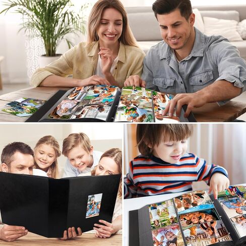 1000 جيب ألبوم صورة 4x6 جلدية ، وسعة كبيرة إضافية تحمل 1000 صورة أفقية ورأسية ، وحمض خالي من الصفحات غير العصي مع النافذة الأمامية ، مثالية لذكريات عائلة الزفاف (أسود) in Kuwait