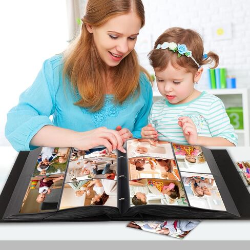 1000 جيب ألبوم صورة 4x6 جلدية ، وسعة كبيرة إضافية تحمل 1000 صورة أفقية ورأسية ، وحمض خالي من الصفحات غير العصي مع النافذة الأمامية ، مثالية لذكريات عائلة الزفاف (أسود) in Kuwait