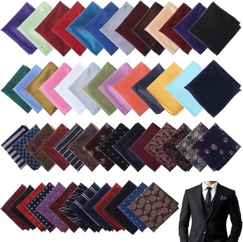Grevosea 52 PCS مربعات جيب للرجال ، منديل الحرير الملون الناعم ملون مناديل جيب مربعة للملحقات بدلة حفلات الزفاف (8.7x8.7inch) in Kuwait