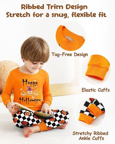 Mikrdoo Boys Pajamas 2-Piece Tagless Snug-Fit Cotton PJs Set Soft Cozy Long Sleeve Top and Pants Sleepwear Size 2-12 Years in Kuwait